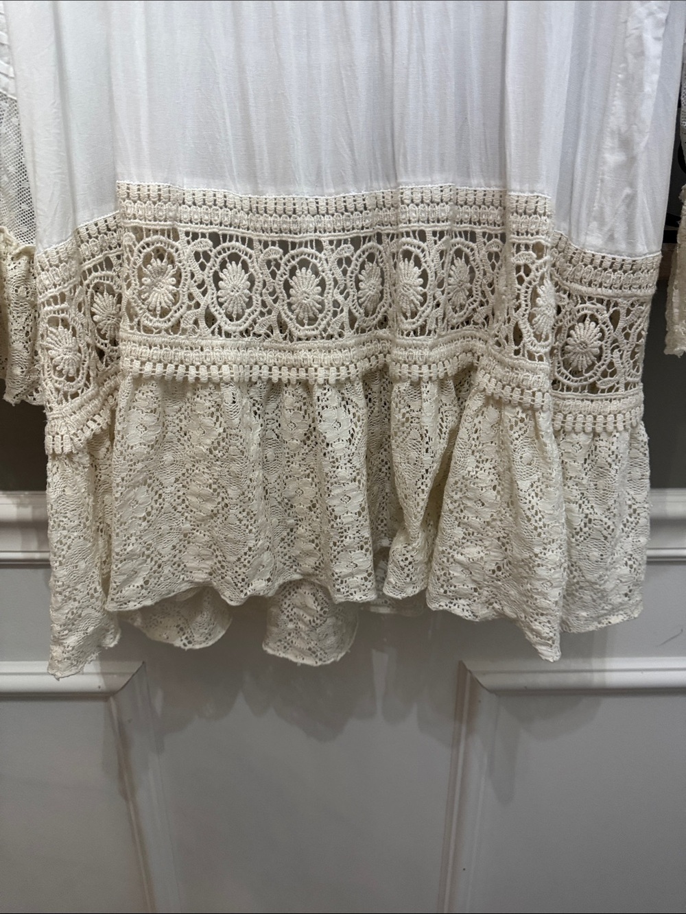 Ivory Crochet Lace Boho Tunic L - Picture 8 of 13